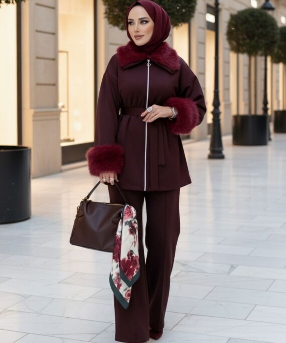 Kürklü Roliy Scuba İkili Takım TKM100451 – Bordo