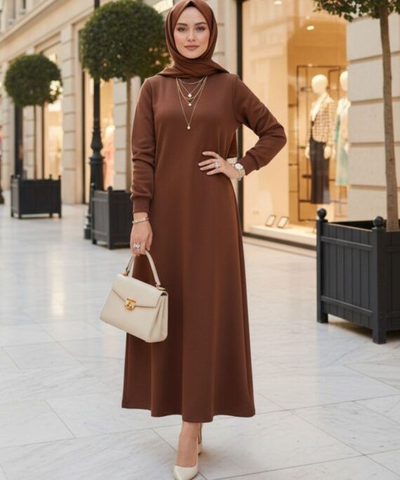 Samyella Trend Scuba Elbise ELB100453  – Kahve