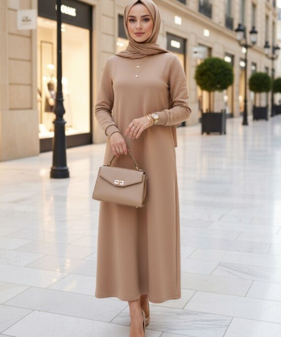 Samyella Trend Scuba Elbise ELB100453  – Camel