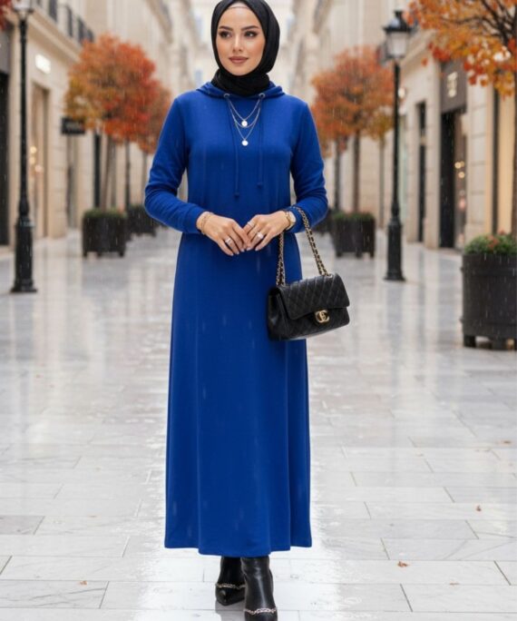 Monella Trend Kuşgözlü Elbise ELB100455  – Saks Mavi