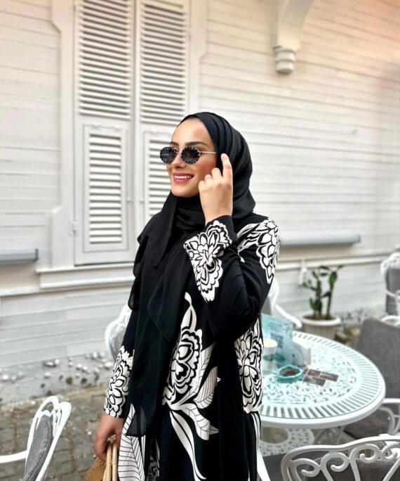 Çiçek Desen İkili Takım TK10037 -Siyah