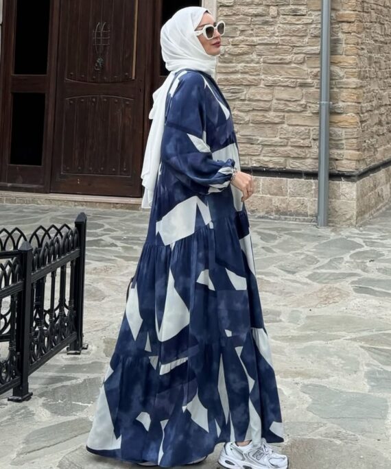 Panaroma Desen Elbise L10053 - Derin Mavi