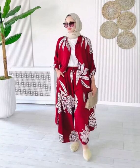 Çiçek Desen İkili Takım - Bordo