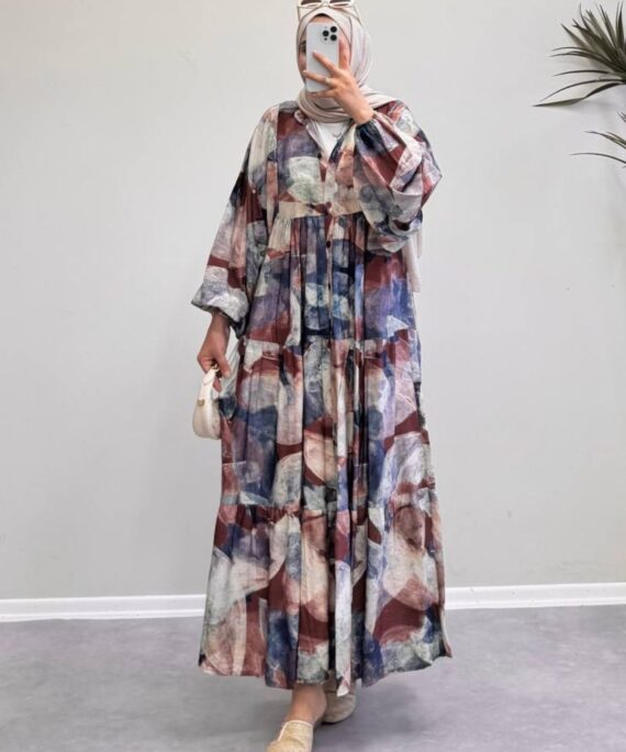 Nora Moon  Elbise  L10042 BÜYÜK BEDEN - Vişne