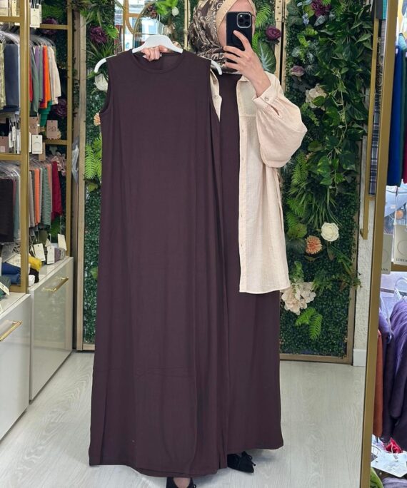 Sıfır Kol Elbise L1002220 - Kahverengi