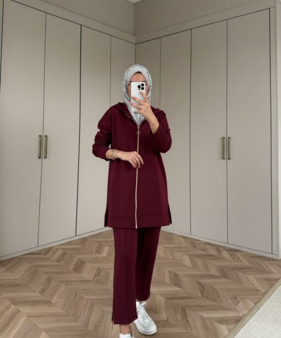Premium Fermuar Detay Basic İkili Takım TK100430 – Bordo