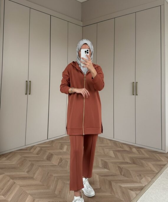 Premium Fermuar Detay Basic İkili Takım TK100430 – Kiremit