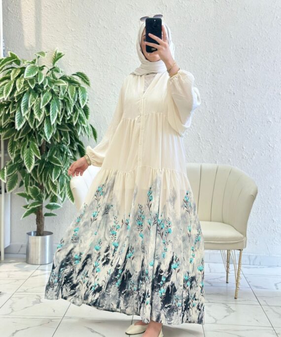 Aqua Mist Çiçek Elbise - Turkuaz