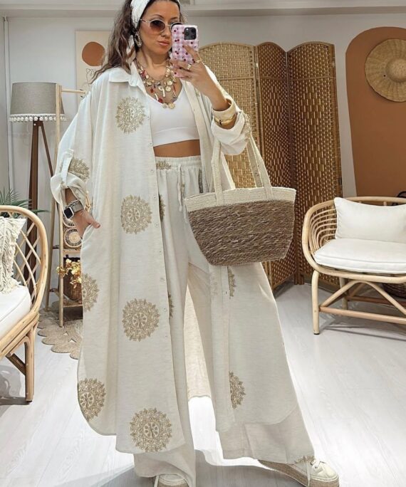 Nakışlı İkili Takım TK1003 -Bej