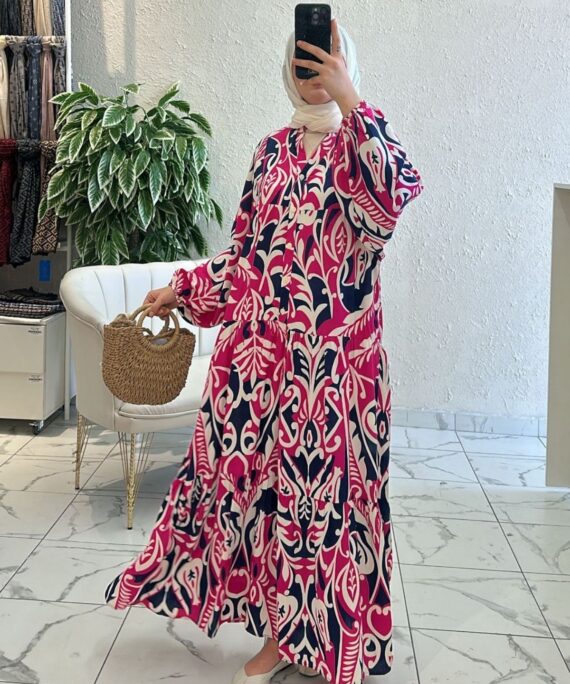 Gece Flora Elbise L10010 - Ahududu