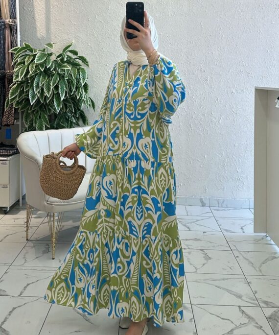 Lagün Flora Elbise L10011 - Zeytin