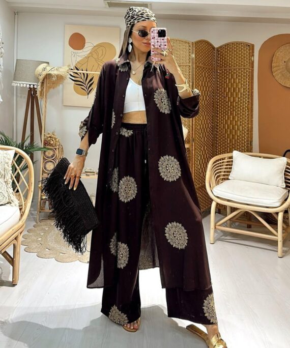 Nakışlı İkili Takım TK10016 -Siyah