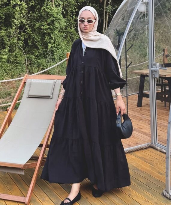 Messline Desen Elbise L10065- Siyah