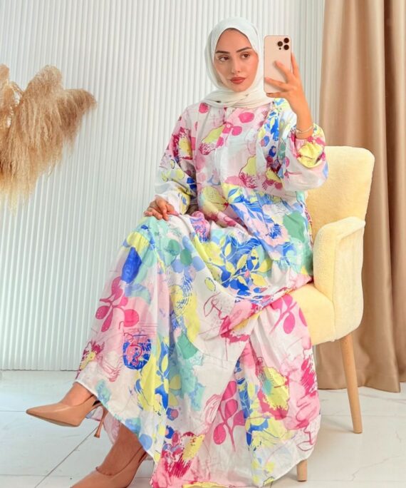 Şölen Desen Çiçek Elbise L10067 - Bahar Çiçeği