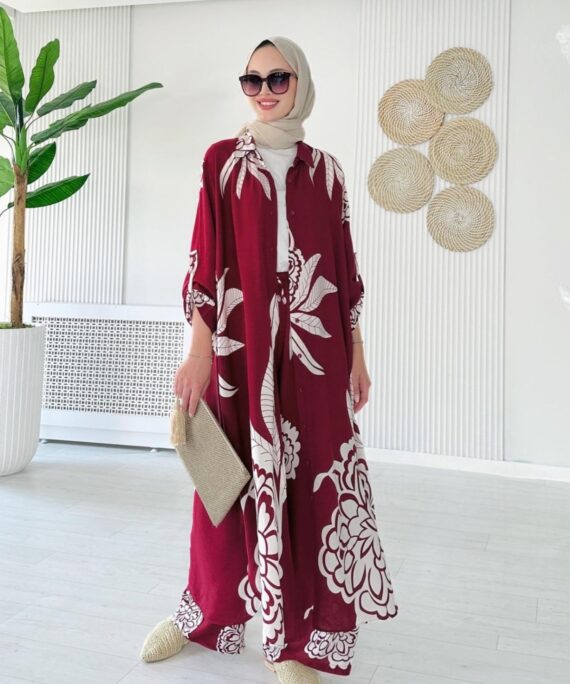 Çiçek Desen İkili Takım TK10077 - Derin Bordo