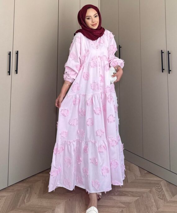 Lola Motif Desen Elbise L10085 - Pembe Rüya