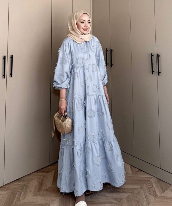 Lola Motif Desen Elbise L10087 - Mavi Rüya