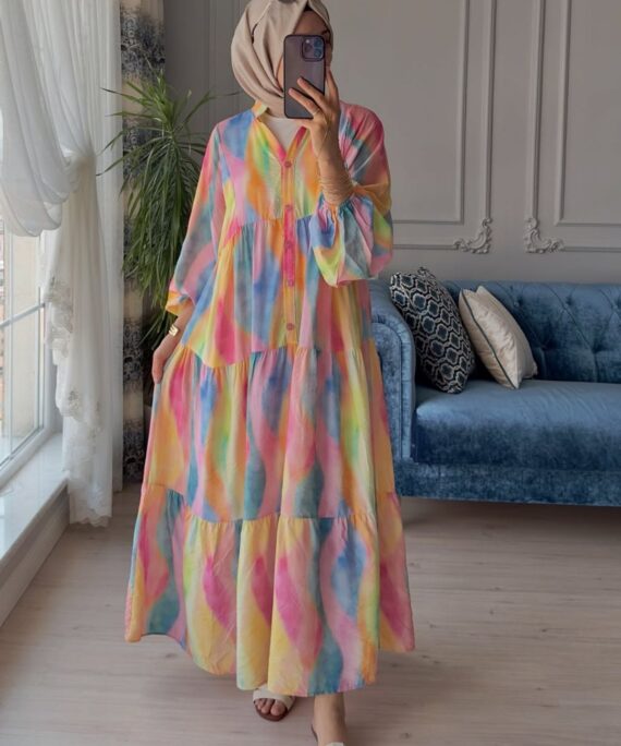 Suluboya Desen Elbise L10098 - Rengarenk