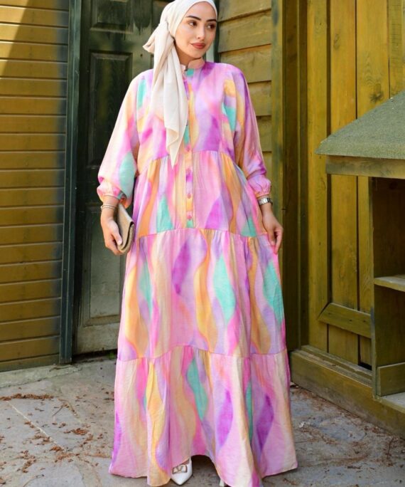 Suluboya Desen Elbise L10099 - Leylak