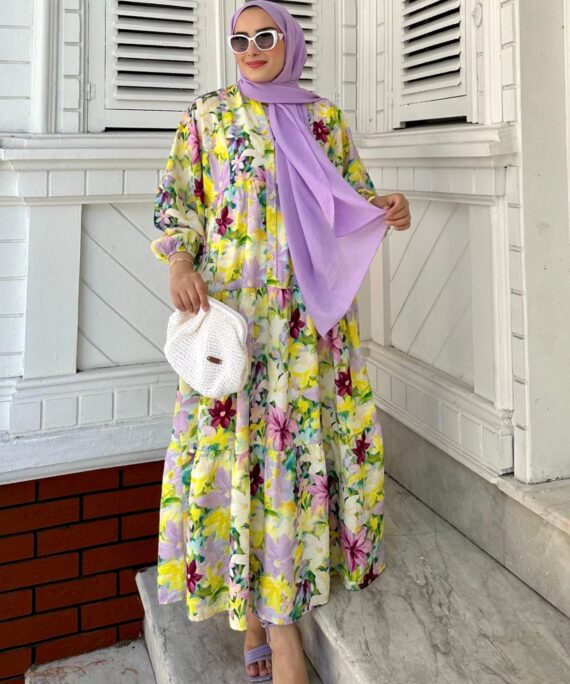 Risonna  Desen Elbise L100125 - Bahar Sarısı