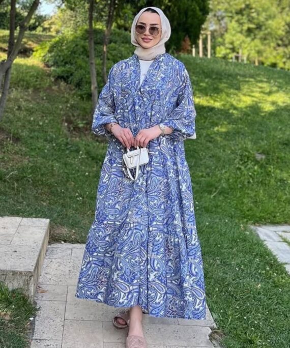 Berilla Desen Elbise L100129 - Deniz Mavi