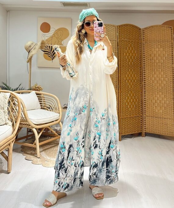 Nil Çiçek Desen İkili Takım TK100140 - Mint Vanilya