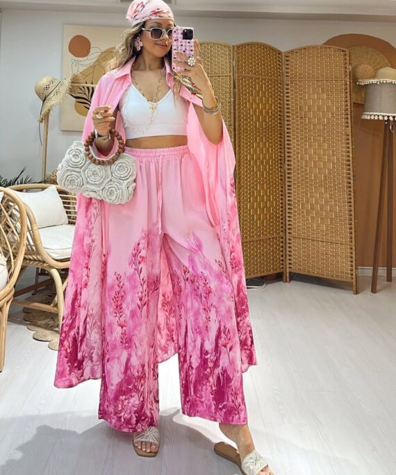 Nil Çiçek Desen İkili Takım TK100142 - Şeker Pembe