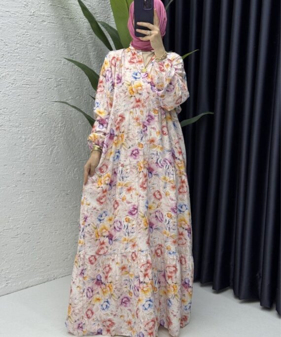 Jasmine Çiçek Bahçesi Elbise ELB100232 - Mercan