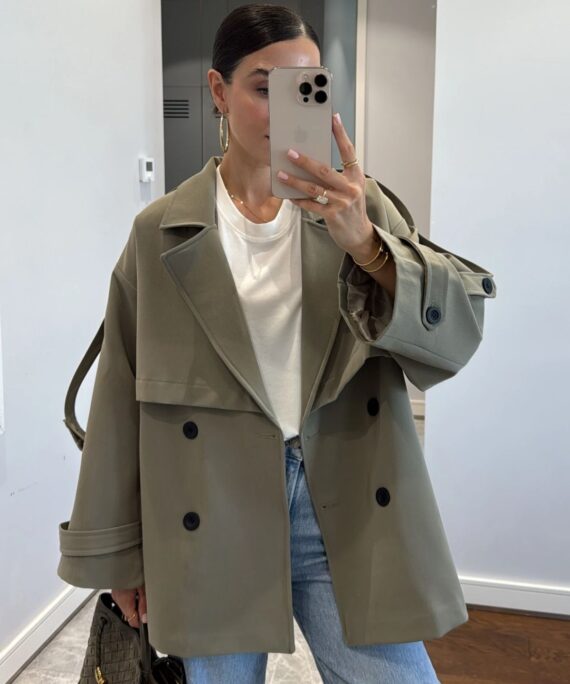 Oversize Omuz Detay  Trençkot DŞ100235 - Haki