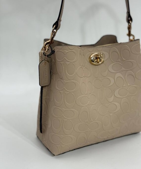 Coach Gofraj baskılı kilitli büzgülü vizon çanta