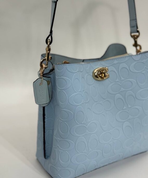 Coach Gofraj baskılı kilitli büzgülü mavi çanta
