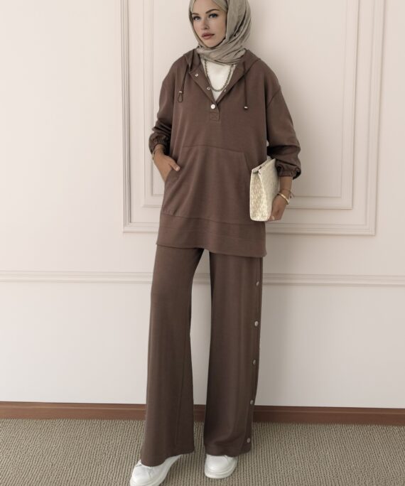 Premium Oysho Çıtçıtlı ı İkili Takım BÜYÜK BEDEN TK100242  - Kahve