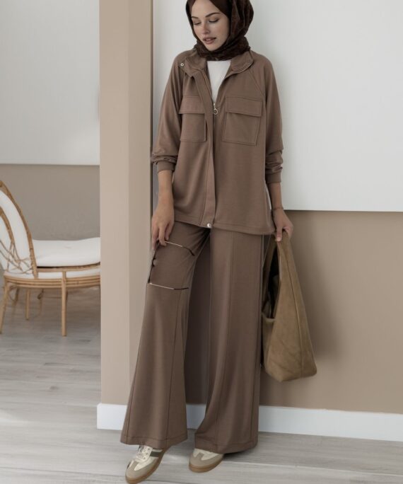 Premium Oysho  Bomber İkili Takım BÜYÜK BEDEN TK100248  -  Taba