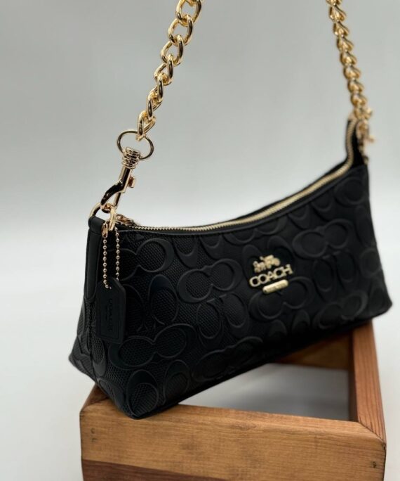 Coach Gofraj baskı zincirli baget siyah çanta