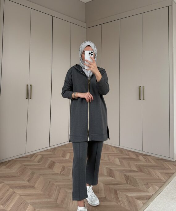 Premium Fermuar Detay Basic İkili Takım TK100430 – Füme