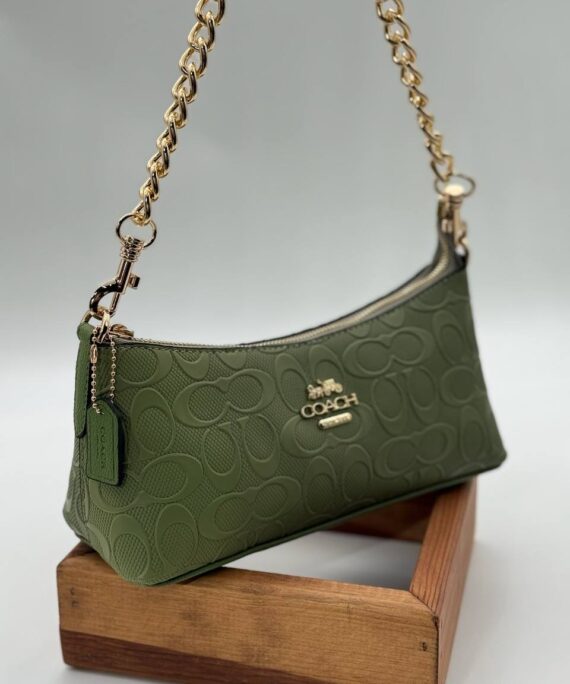 Coach Gofraj baskı zincirli baget yeşil çanta