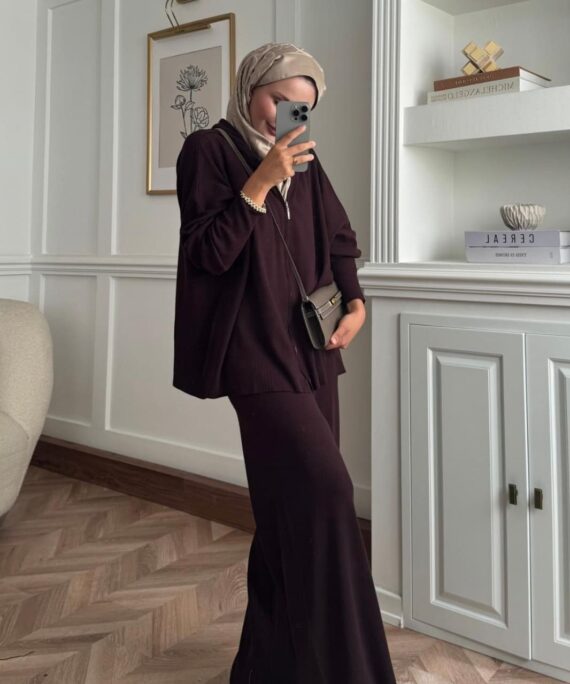 Kapüşon Detaylı Ivy Pantolonlu Triko İkili Takım TKM100276 –  Kahverengi