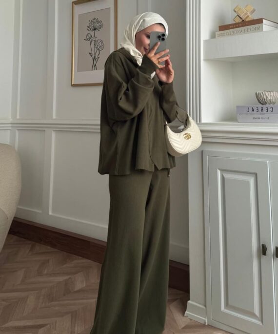 Kapüşon Detaylı Ivy Pantolonlu Triko İkili Takım TKM100276 – Haki