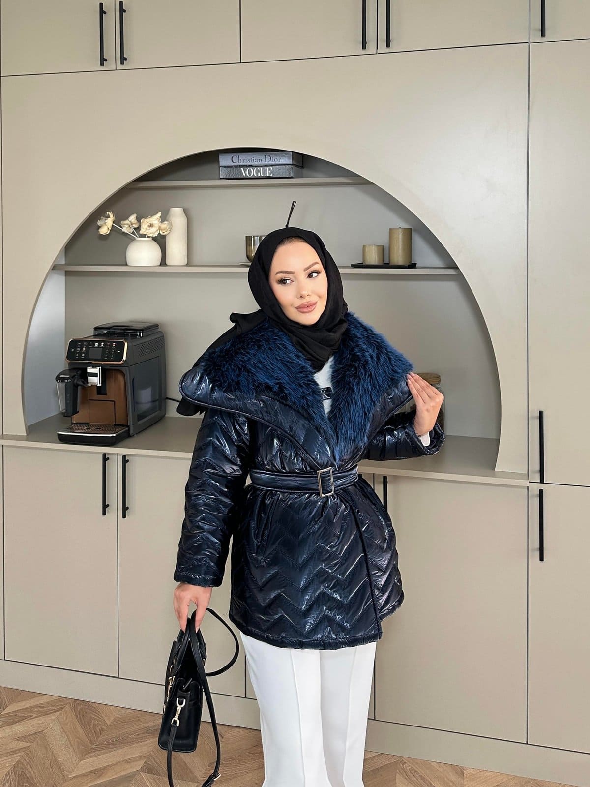 Pena Kürk Yaka Detaylı Mont DŞ100285 - Lacivert - Görsel 2