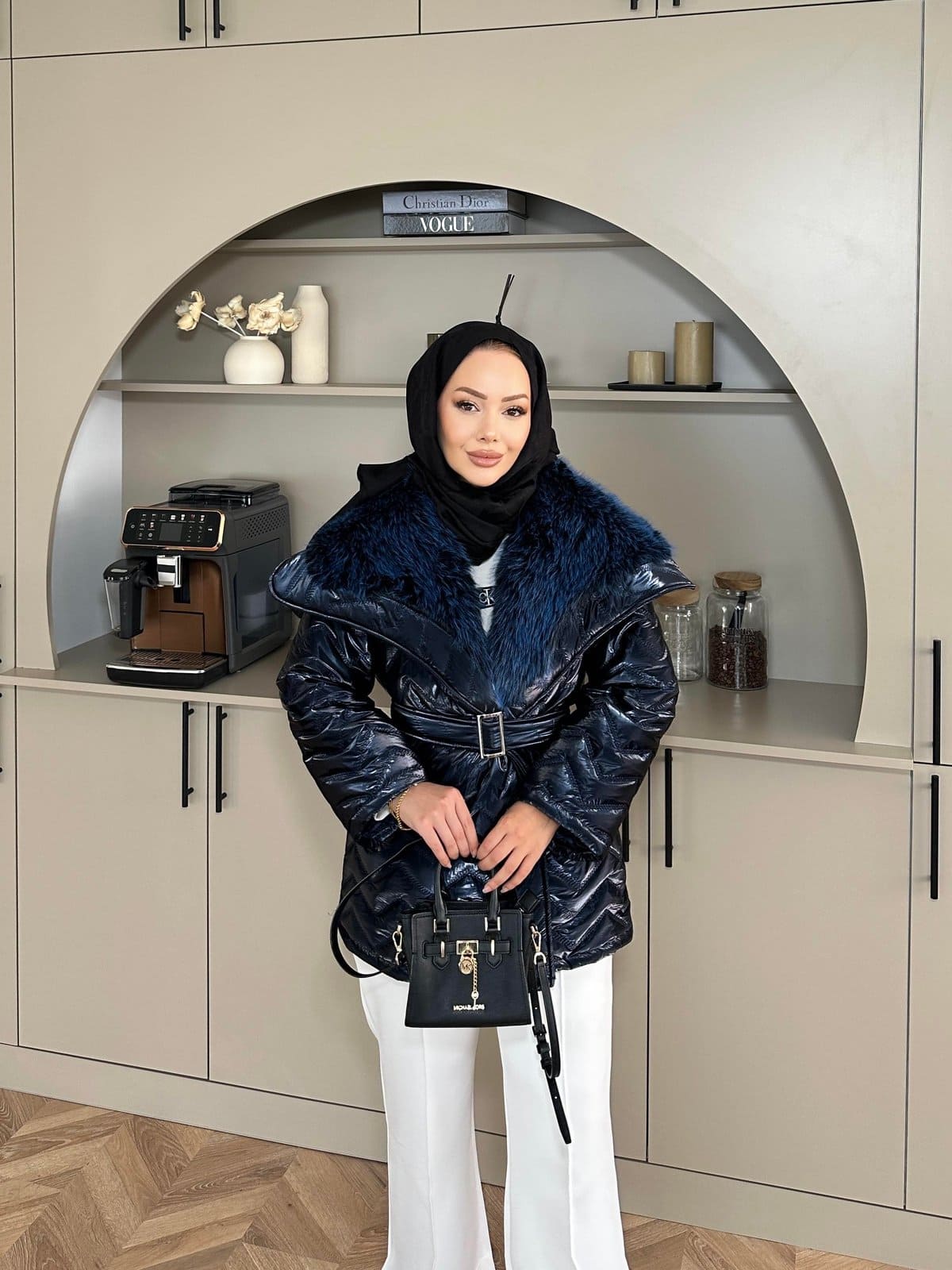 Pena Kürk Yaka Detaylı Mont DŞ100285 - Lacivert - Görsel 3