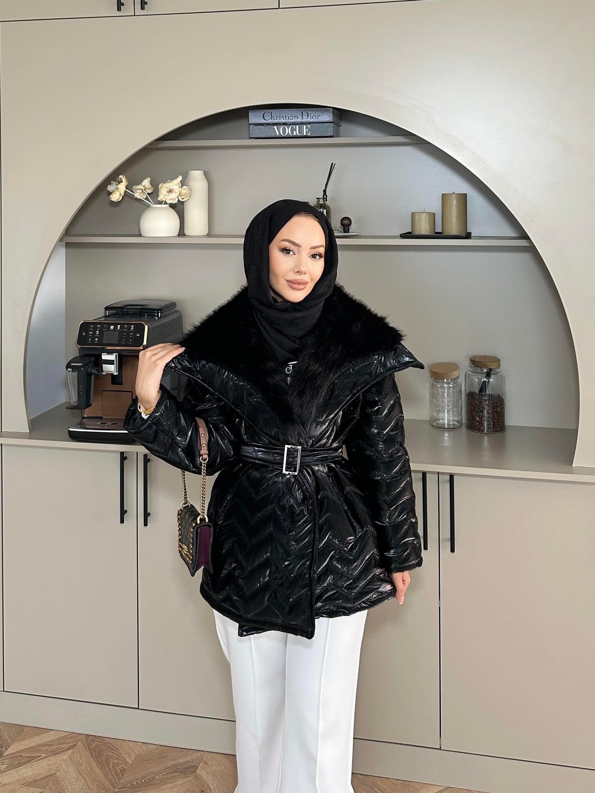 Pena Kürk Yaka Detaylı Mont DŞ100285 - Siyah - Görsel 3