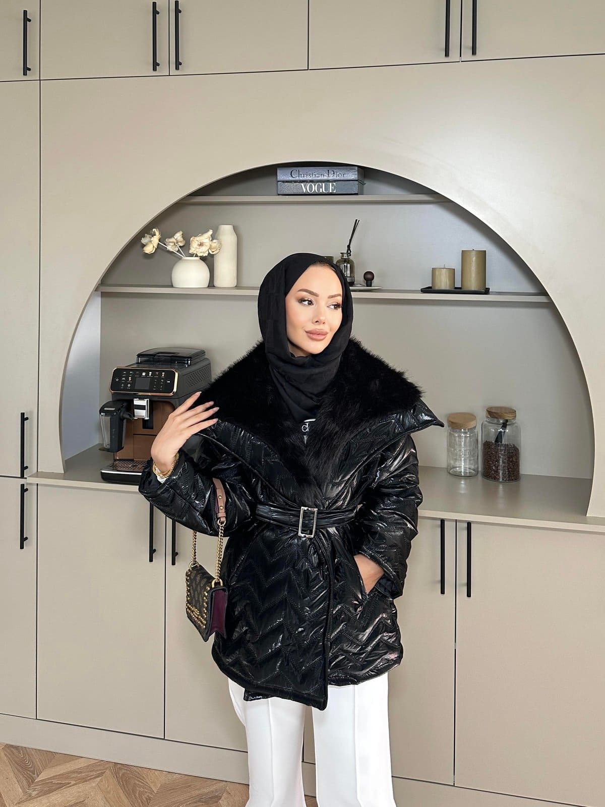 Pena Kürk Yaka Detaylı Mont DŞ100285 - Siyah - Görsel 2