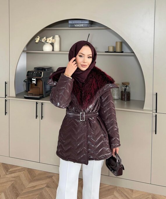 Pena Kürk Yaka Detaylı Mont DŞ100285 - Bordo