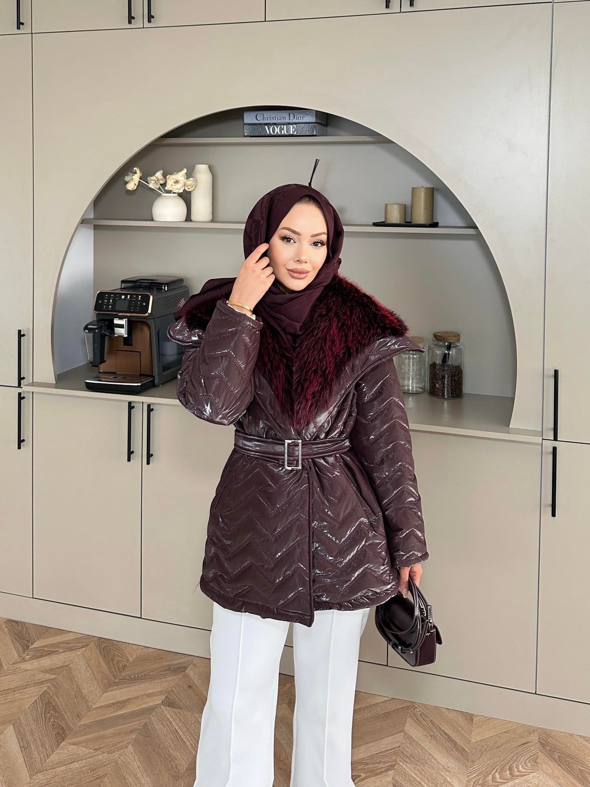 Pena Kürk Yaka Detaylı Mont DŞ100285 - Bordo