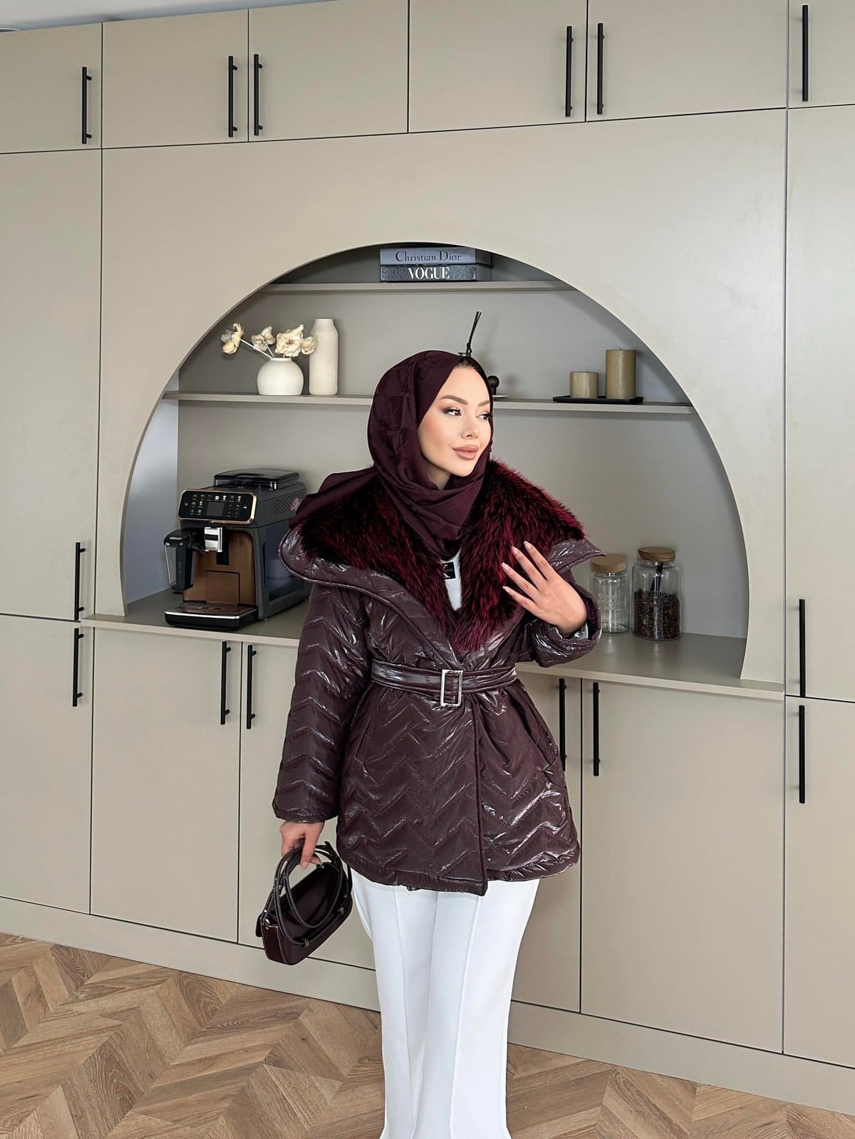 Pena Kürk Yaka Detaylı Mont DŞ100285 - Bordo - Görsel 4