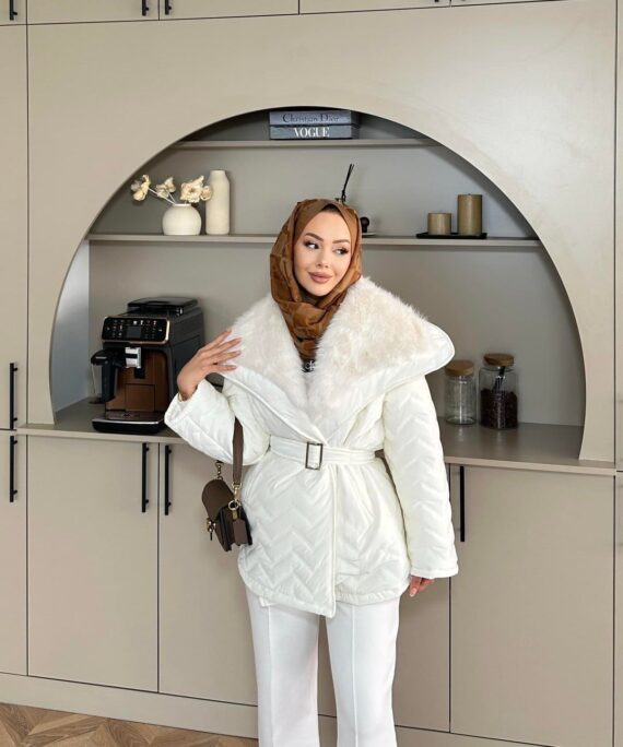 Pena Kürk Yaka Detaylı Mont DŞ100285 -Beyaz