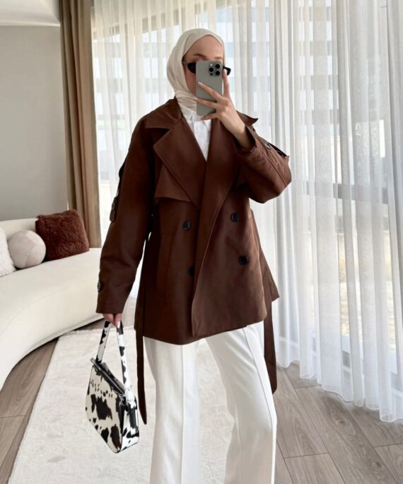 Oversize Omuz Detay  Trençkot DŞ100235 - Acı kahve