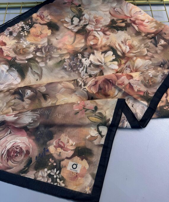 Gül Zarafeti Desen Pamuk İpek Şal-Şeftali