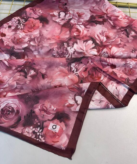 Gül Zarafeti Desen Pamuk İpek Şal-Vişne