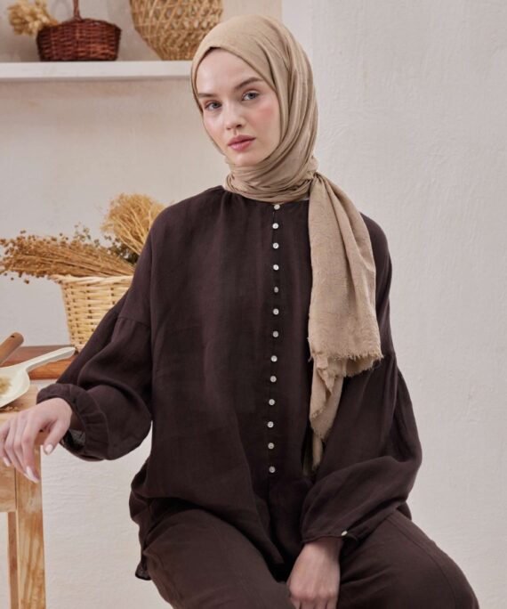 Organic Scarfs Bambu Kraş Şal Modeli -Sütlü kahve